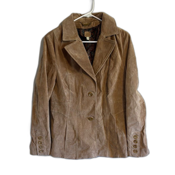Vtg Wilsons Leather Women's Tan Brown Suede Blazer jacket size large cute 90s - Picture 1 of 10